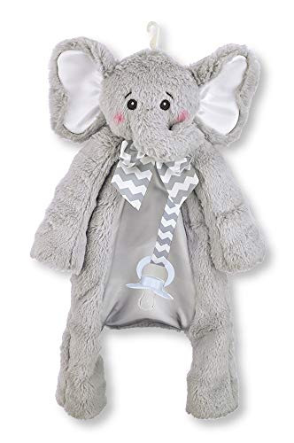 Bearington Baby Lil Spout Pacifier Pet Gray Elephant Plush Stuffed Animal Lovie and Paci Holder 15