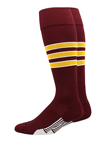 MadSportsStuff Gridiron 3 Stripe Football Socks MaroonGoldWhite Small