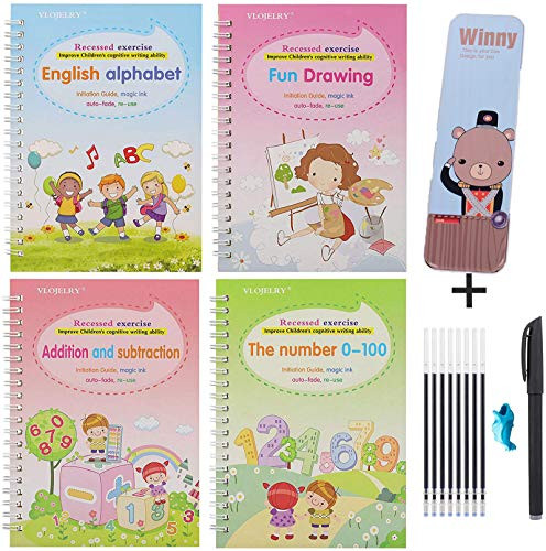 Sank Magic Practice Copybook Number Tracing Book for Preschoolers with Pen English Magic Calligraphy Copybook Set Practical Reusable Writing Tool for Age 3-5 Calligraphy Simple Hand Lettering