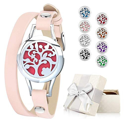 Essential Oil Diffuser Bracelet Aromatherapy Bracelet Jewelry Stainless Steel Locket Leather Band with 8pcs Washable Refill Pads Birthday Gifts for WomenGirlfriend MotherSisterAunt