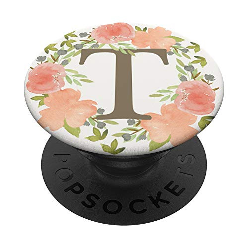 Pretty Watercolor Floral Monogram T Initial Letter PopSockets Grip and Stand for Phones and Tablets