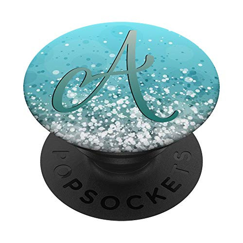 Teal Gray Initial Letter A On Silver Light Blue PopSockets PopGrip Swappable Grip for Phones  and  Tablets