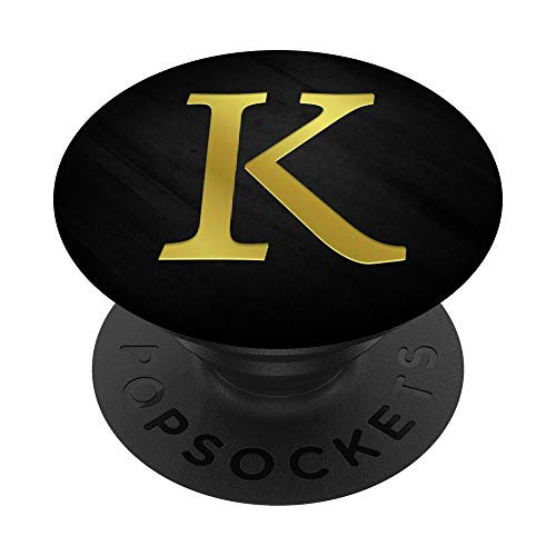 Golden Letter K Monogram On Black PopSockets PopGrip Swappable Grip for Phones  and  Tablets
