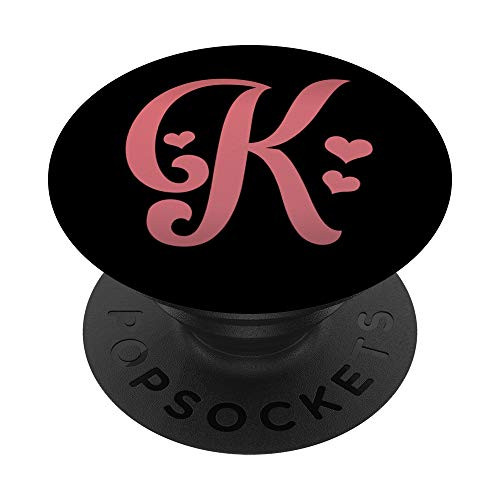 Romantic Initial Letter K Pink Heart Monogram PopSockets PopGrip Swappable Grip for Phones  and  Tablets