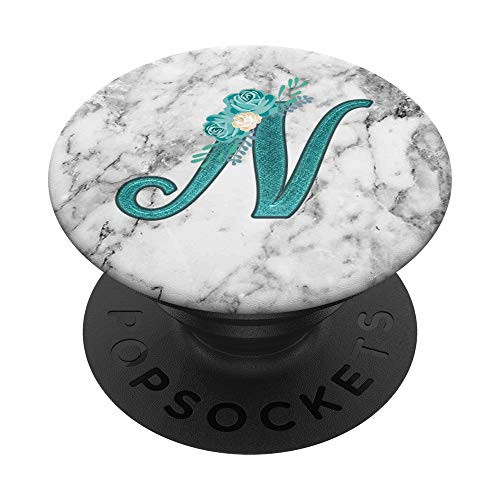 Floral Teal Letter N Monogram On White Gray Marbled Look PopSockets PopGrip Swappable Grip for Phones and Tablets Floral Teal Letter N Monogram On White Gray Marbled Look PopSockets PopGrip Swappable Grip for Phones and Tablets