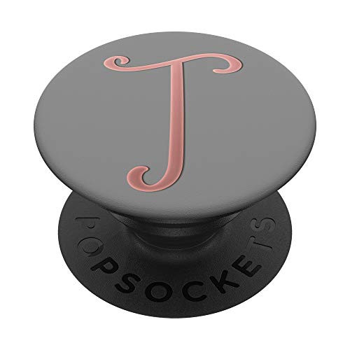 Golden Rose Pink Initial Letter T On Light Grey PopSockets PopGrip Swappable Grip for Phones  and  Tablets