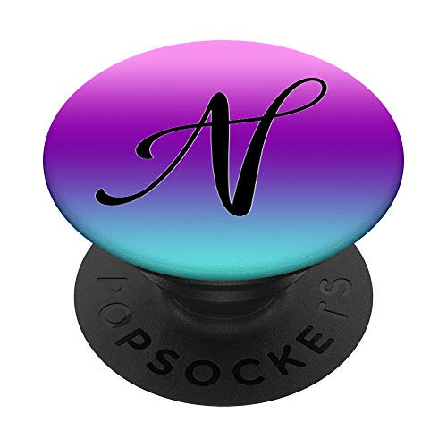Black Pattern Initial Letter N On Teal Purple Pink Ombre PopSockets PopGrip Swappable Grip for Phones  and  Tablets