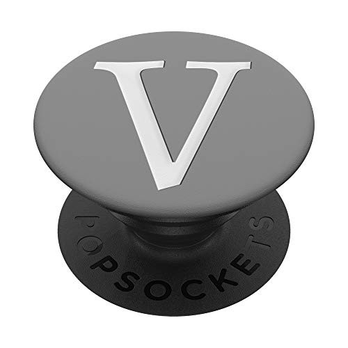 Silver White Initial Letter V On Light Grey PopSockets PopGrip Swappable Grip for Phones  and  Tablets