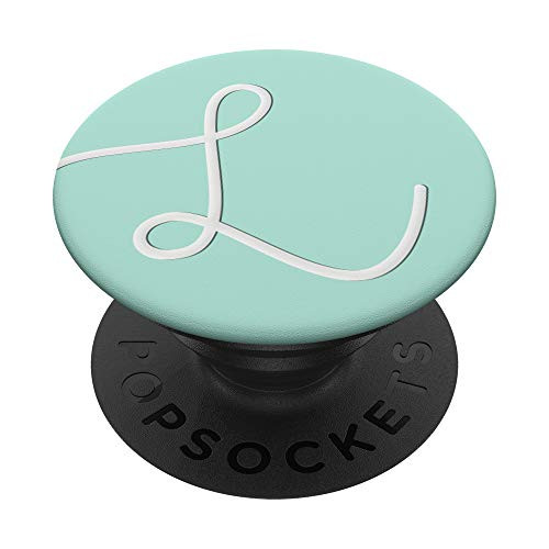 Silver White Initial Letter L On Mint Green PopSockets PopGrip Swappable Grip for Phones  and  Tablets