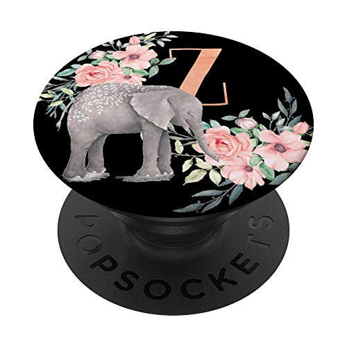 Elephant Flowers Black Monogram Name Initial Letter Z PopSockets PopGrip Swappable Grip for Phones  and  Tablets