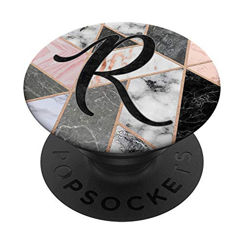 Black letter R on Rose pink Gray White PopSockets PopGrip Swappable Grip for Phones  and  Tablets