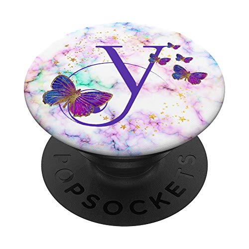 Purple Letter Y Initial Butterfly Monogram PopSockets PopGrip Swappable Grip for Phones  and  Tablets