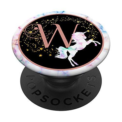 Rose Pink Letter W Initial Unicorn Monogram PopSockets PopGrip Swappable Grip for Phones  and  Tablets