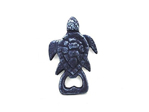 Hampton Nautical k-001-solid-dark-blue Rustic Dark Blue Cast Iron Turtle Bottle Opener 4.5" - Cast Iron Decoration - Antique Vintage Cast Iron