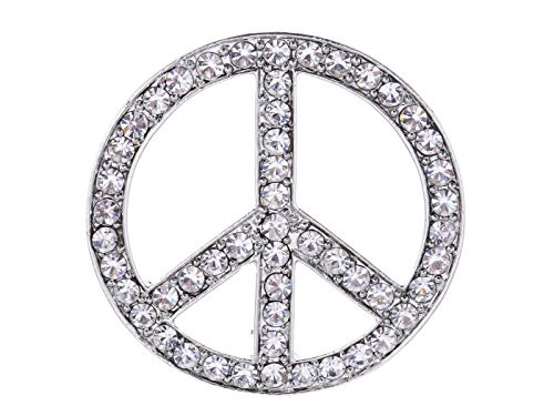 Alilang Womens Silvery Tone Shine Clear Crystal Rhinestones Hippie Peace Sign Brooch Pin Pendent Alilang Womens Silvery Tone Shine Clear Crystal Rhinestones Hippie Peace Sign Brooch Pin Pendent