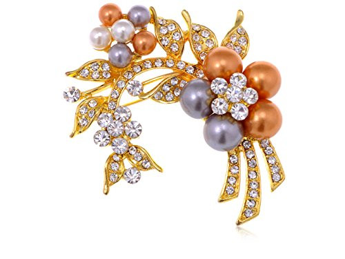 Alilang Womens Yellow Golden Tone Clear Rhinestones Faux Pearls Floral Flower Brooch Pin Alilang Womens Yellow Golden Tone Clear Rhinestones Faux Pearls Floral Flower Brooch Pin