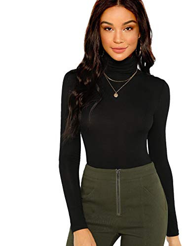Floerns Womens Long Sleeve Slim Fit Turtleneck Basic T-Shirts Black XS