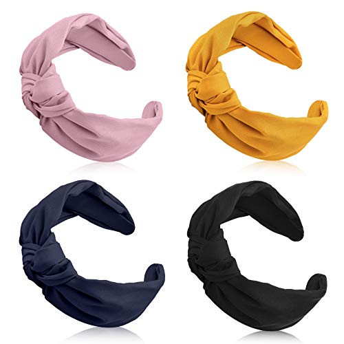 4 Pieces Wide Knotted Headbands Knot Hairband Solid Color Plain Headband Knot Turban Headband Twist Turban Headwrap Yoga Hair Band Elastic Hair Accessories for Women and Girls 4 Pieces Wide Knotted Headbands Knot Hairband Solid Color Plain Headband Knot Turban Headband Twist Turban Headwrap Yoga Hair Band Elastic Hair Accessories for Women and Girls