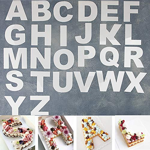 RAYNAG 26 Alphabet Cake Stencils A-Z Letters Baking Template Flat Plastic Cutting Alphabetic Outlines Mold 6 Inch Capital Letter Molds for DIY Cake Cookies