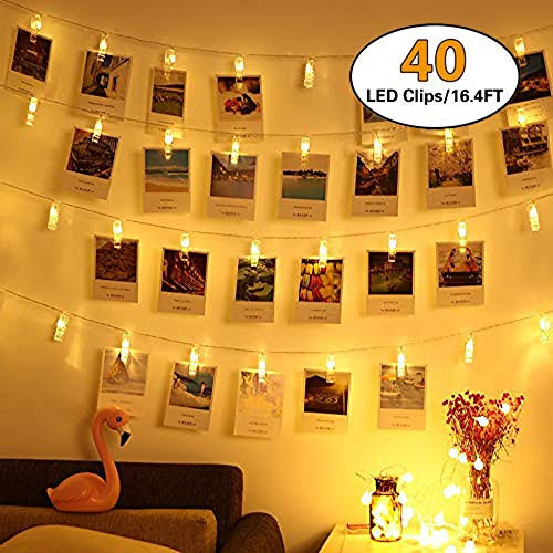 HiSayee Waterproof LED Photo String Lights 40 Photo Clips Battery Powered Fairy Twinkle Lights, Wedding Party Christmas Home Decor Lights for Hanging Photos, Cards and Artwork (16.4 Ft, Warm White) HiSayee Waterproof LED Photo String Lights 40 Photo Clips Battery Powered Fairy Twinkle Lights, Wedding Party Christmas Home Decor Lights for Hanging Photos, Cards and Artwork (16.4 Ft, Warm White)