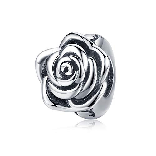 BAMOER 925 Sterling Silver Charm Rose Flowers Love Bead Charm for Original Bracelet Women