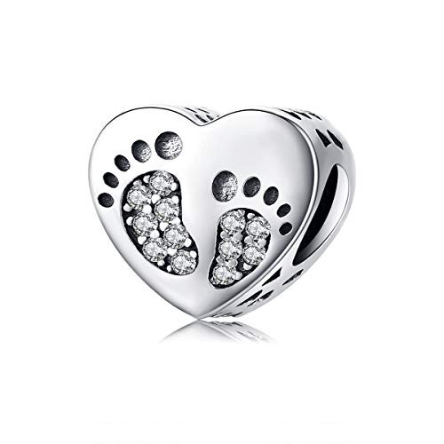 Baby Footprints Heart Love Charms 925 Sterling Silver Baby First Steps Clear Crystal Charms Beads for Bracelet Necklace Baby Footprints Heart Love Charms 925 Sterling Silver Baby First Steps Clear Crystal Charms Beads for Bracelet Necklace