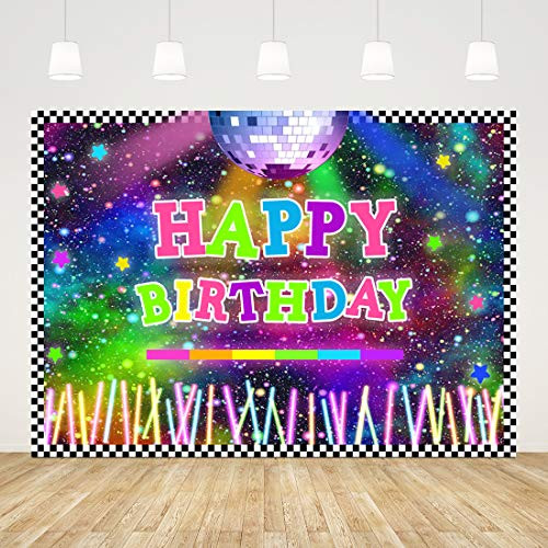 7x5ft Back to 70s 80s 90s Disco Party Themed Backdrop for Birthday Party Lets Glow Crazy Adults Birthday Background Shining Neon Night Speaker Cake Table Decorations Banner Photobooth Props