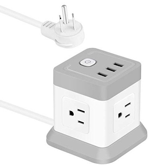 Power Strip with USB FDTEK Flat Plug Extension Cord with 4 Outlets and 3 USB Ports 5 FT Power Cord Desktop Charging Station Overload Protection Compact Portable for Travel Home Office Cruise Ship