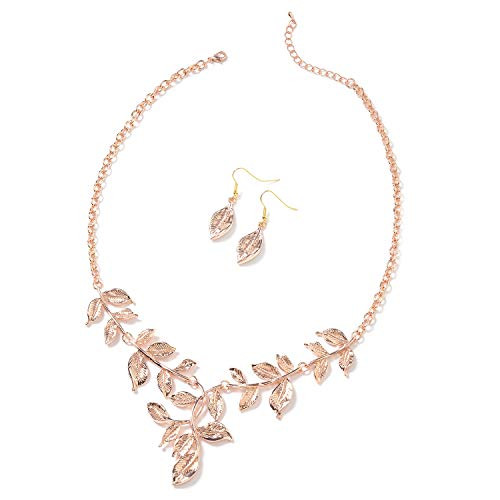 Shop LC Delivering Joy Rosetone ION Plated Rose Gold Stainless Steel Leaf Earrings Necklace Women Jewelry for Gift Fashion Set 22