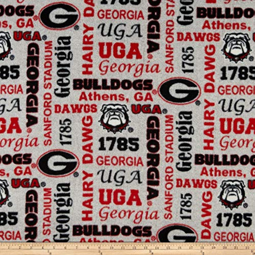 Sykel Enterprises NCAA Fleece Georgia Heather Verbiage Fabric Team Color Fabric By The Yard