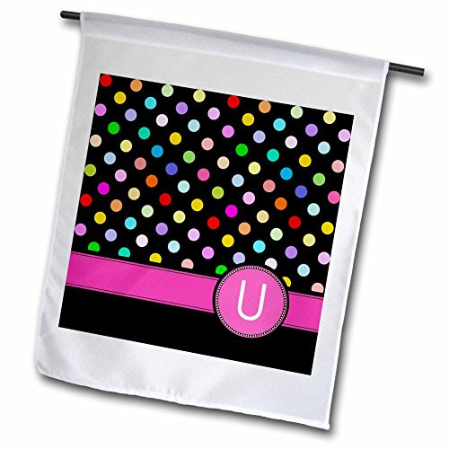 3dRose Letter U Monogrammed on Rainbow Polka Dots Pattern - Garden Flag 12 by 18 fl-154318-1