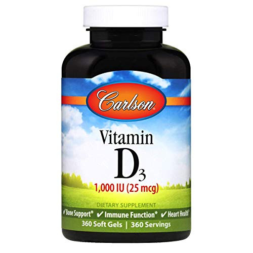 Carlson - Vitamin D3 1000 IU 25 mcg Immune Support Bone Health Muscle Health Cholecalciferol Vitamin D Supplements Vitamin D3 Soft Gels 360 Softgels