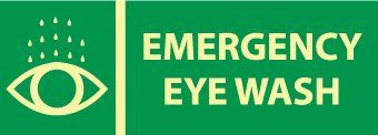 NMC GL303P Fire Sign Legend EMERGENCY EYE WASH with Graphic 14 Length x 5 Height Glow Polyester Yellow on Green