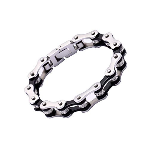 Chain Bracelets for Women Men Stainless Steel Bike Link Rhinestones Wrist Chain 7_87 black-silver Chain Bracelets for Women Men Stainless Steel Bike Link Rhinestones Wrist Chain 7_87 black-silver
