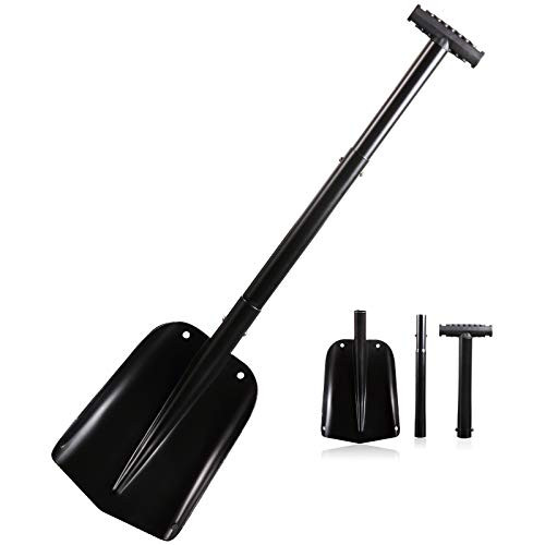 vplus Retractable Snow Shovel Aluminium Alloy Snow Sand Mud Removal Tool for Car Snow Shovel Outdoor Camping and Garden Detachable Construction Black