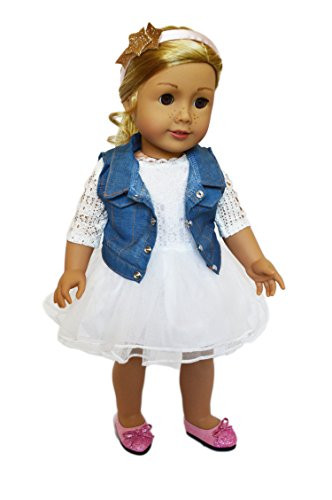 My Brittanys Designs MBD Ivory Lace Dress with Denim Jacket Compatible with American 18 Inch Girl Dolls