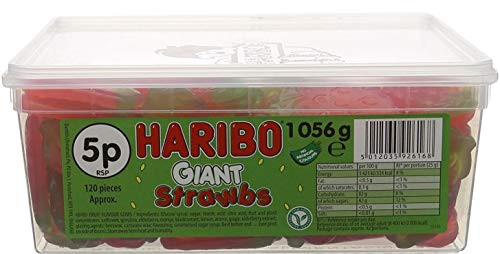 Haribo Giant Strawberries Original Haribo Giant Strawbs Tub Imported From The UK England Strawberry Flavour Jellies British Sweets Candy Bestselling Haribo Giant Strawbs Haribo Giant Strawberries