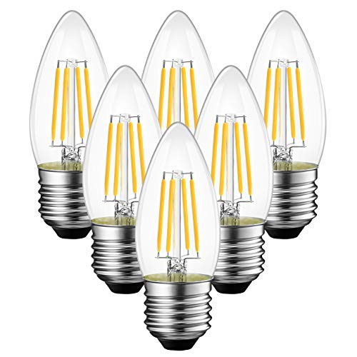 ANWIO B11 LED Filament Bulb E26 Candelabra Base 6W60W Equivalent Dimmable 2700K Warm White Chandelier Decorative Candle Light Bulb 6-Pack ANWIO B11 LED Filament Bulb E26 Candelabra Base 6W60W Equivalent Dimmable 2700K Warm White Chandelier Decorative Candle Light Bulb 6-Pack