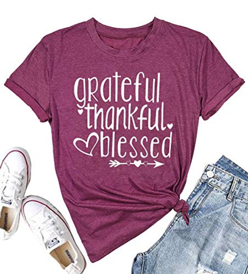 Grateful Thankful Blessed Mama T Shirt Womens Funny Letter Printed Short Sleeve Tees Top Mom Gift Red
