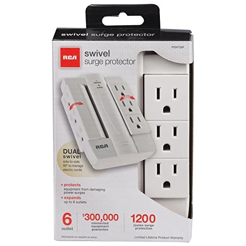 RCA PSWTS6F Wall Tap Surge Protector with 6 Swivel OutletsWhite