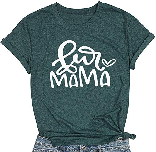 YUYUEYUE Fur Mama Letter Print T Shirt Women Dog mom Dog Lover T-Shirt Short Sleeve O Neck Tops Tee Large Green