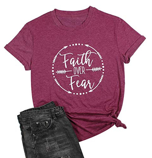 Faith Over Fear Arrow Letters Print T Shirt Women Short Sleeve O Nece Christian T-Shirt Tops Tee Small Red Faith Over Fear Arrow Letters Print T Shirt Women Short Sleeve O Nece Christian T-Shirt Tops Tee Small Red