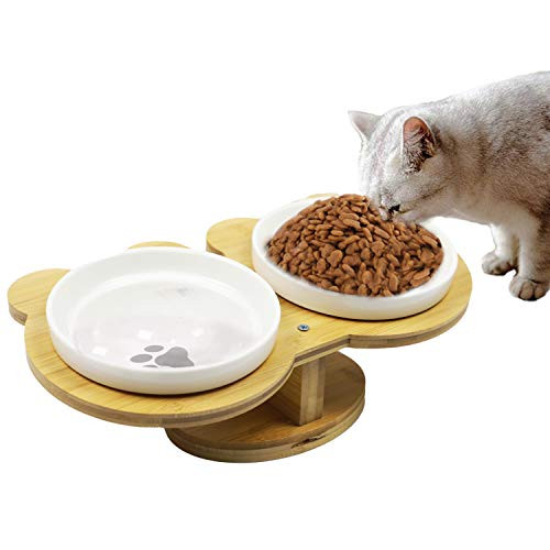 Owoda Elevated Pet Bowls for Cats and Dogs with 2 Ceramic Bowls and Bamboo Elevated 15° Tilted Raised Cat Food and Water Bowls Pet Dishes for Cats and Small Dogs Owoda Elevated Pet Bowls for Cats and Dogs with 2 Ceramic Bowls and Bamboo Elevated 15° Tilted Raised Cat Food and Water Bowls Pet Dishes for Cats and Small Dogs