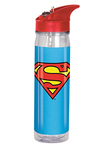 Spoontiques Superman Logo Flip Top Bottle, Blue