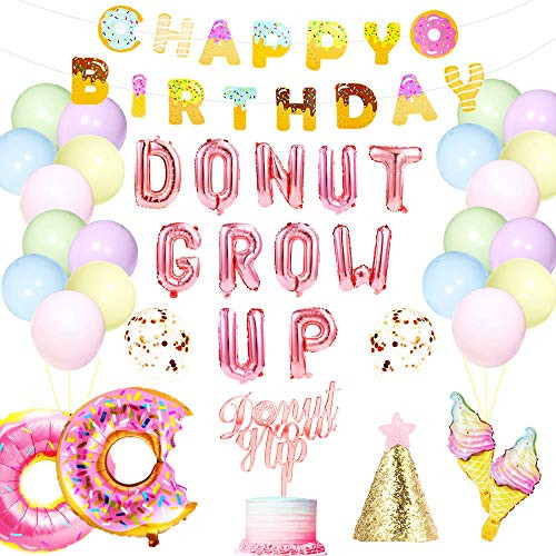 Donut Grow Up Party Supplies - 48Pcs - Donut Birthday Party Decorations - Donut Balloon - Donut Party Supplies - 12 Birthday Decorations Donut Birthday Party Supplies For Girls Baby Girl Birthday Decorations 1 Year