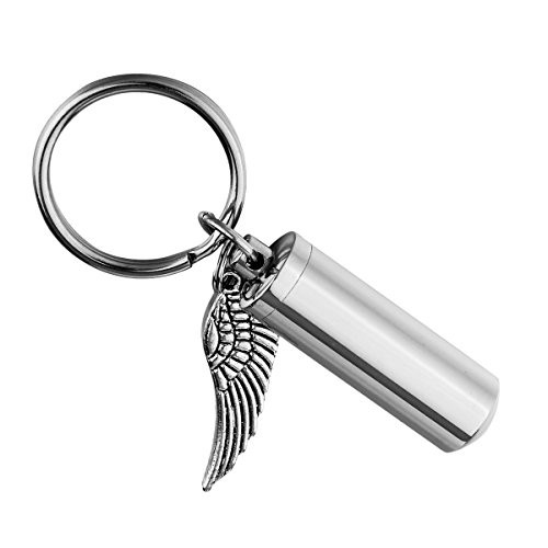 HooAMI Silver Tone Angel Wing with Cylinder Cremation Urn Keychain Keepsake Memorial Ashes Jewelry HooAMI Silver Tone Angel Wing with Cylinder Cremation Urn Keychain Keepsake Memorial Ashes Jewelry