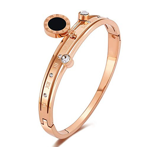 Promices Titanium Steel 18K Rose Gold Plated Bracelet Cubic Zirconia CZ Roman Numeral Bangle Bracelets for Women Promices Titanium Steel 18K Rose Gold Plated Bracelet Cubic Zirconia CZ Roman Numeral Bangle Bracelets for Women