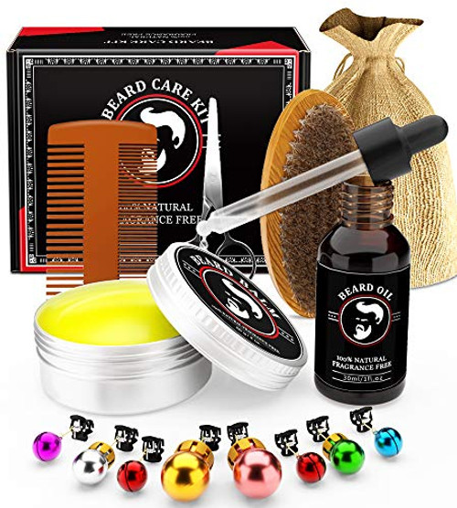 Beard Grooming Kit for Men - Beard Growth Kit with Beard Oil Beard Balm Beard Brush Beard Comb Beard Scissor Beard Bells Ornaments Storage Bag Beard Care Gifts for Men Dad Him Boyfriend Husband Beard Grooming Kit for Men - Beard Growth Kit with Beard Oil Beard Balm Beard Brush Beard Comb Beard Scissor Beard Bells Ornaments Storage Bag Beard Care Gifts for Men Dad Him Boyfriend Husband