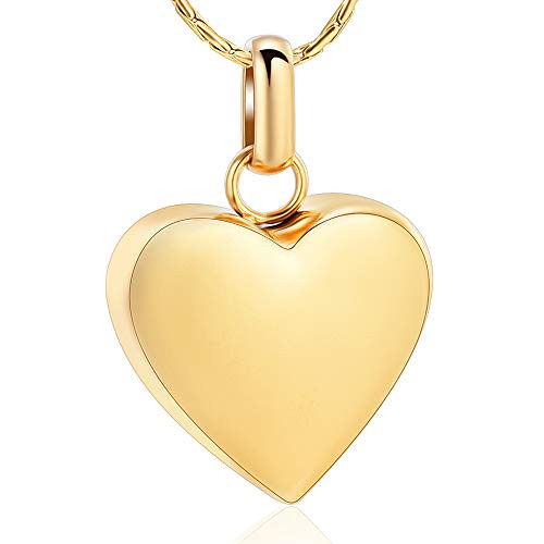 constantlife Cremation Jewelry Memorial Urn Necklace for Ashes Love Heart Pendant Stainless Steel Ashes Holder Personalized Customization Engravable Keepsake Golden