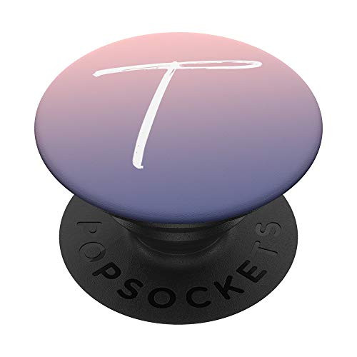 Sky Ombre Pink Blue Letter T Pinkish Purple Gradient Initial PopSockets Grip and Stand for Phones and Tablets